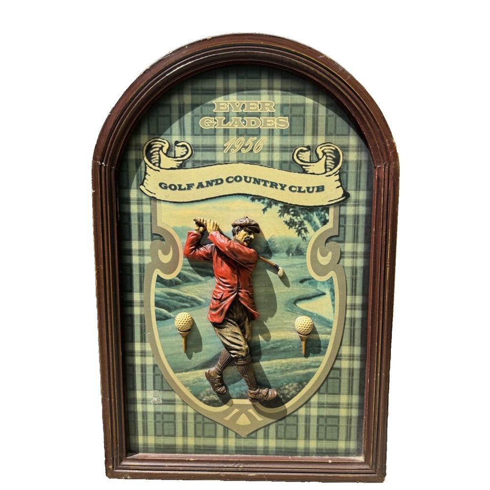 Vintage Wooden Golf Plaque 3D Sign "Ever Glades Golf and Country Club 1956"